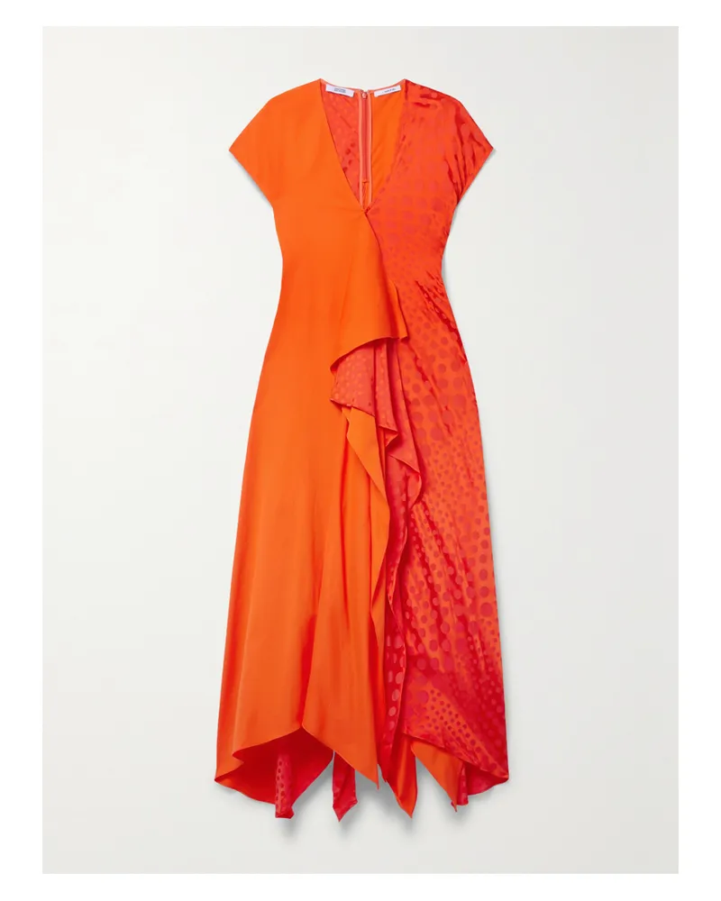 Christopher John Rogers Midikleid Aus Baumwoll-twill Und Glänzendem Jacquard Mit Punkten Und Raffungen - Rot Rot