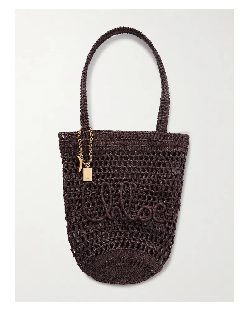 Chloé Summer Banana Embellished Embroidered Raffia Tote - Brown Brown