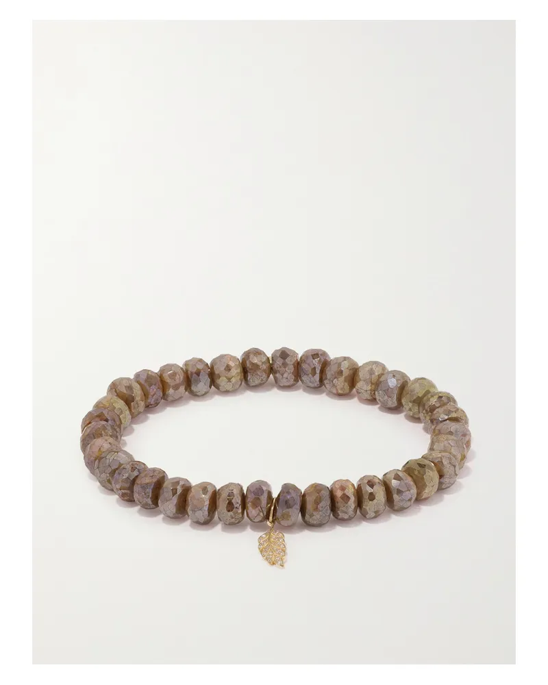 Sydney Evan Tiny Feather 14-karat Gold, Labradorite And Diamond Bracelet - Brown Brown