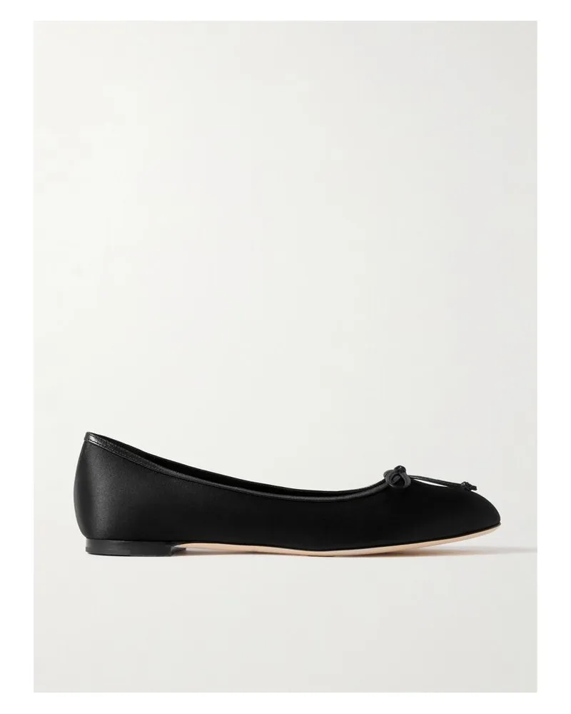 Manolo Blahnik Verallim 10 Ballerinas Aus Satin Mit Lederbesätzen Und Schleife - Schwarz Schwarz