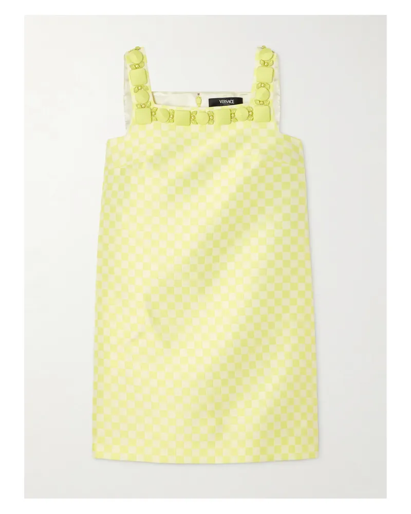 Versace Minikleid Aus Kariertem Satin Mit Verzierungen - Gelb Gelb