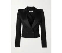 Verkürzter Blazer Aus Grain De Poudre Aus Wolle Mit Satinbesätzen - Schwarz