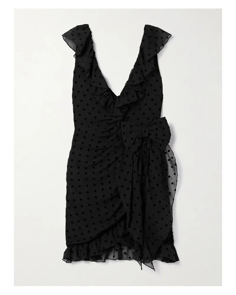 Alessandra Rich Minikleid Aus Seidenchiffon Mit Flockprint, Volants Und Schleife - Schwarz Schwarz