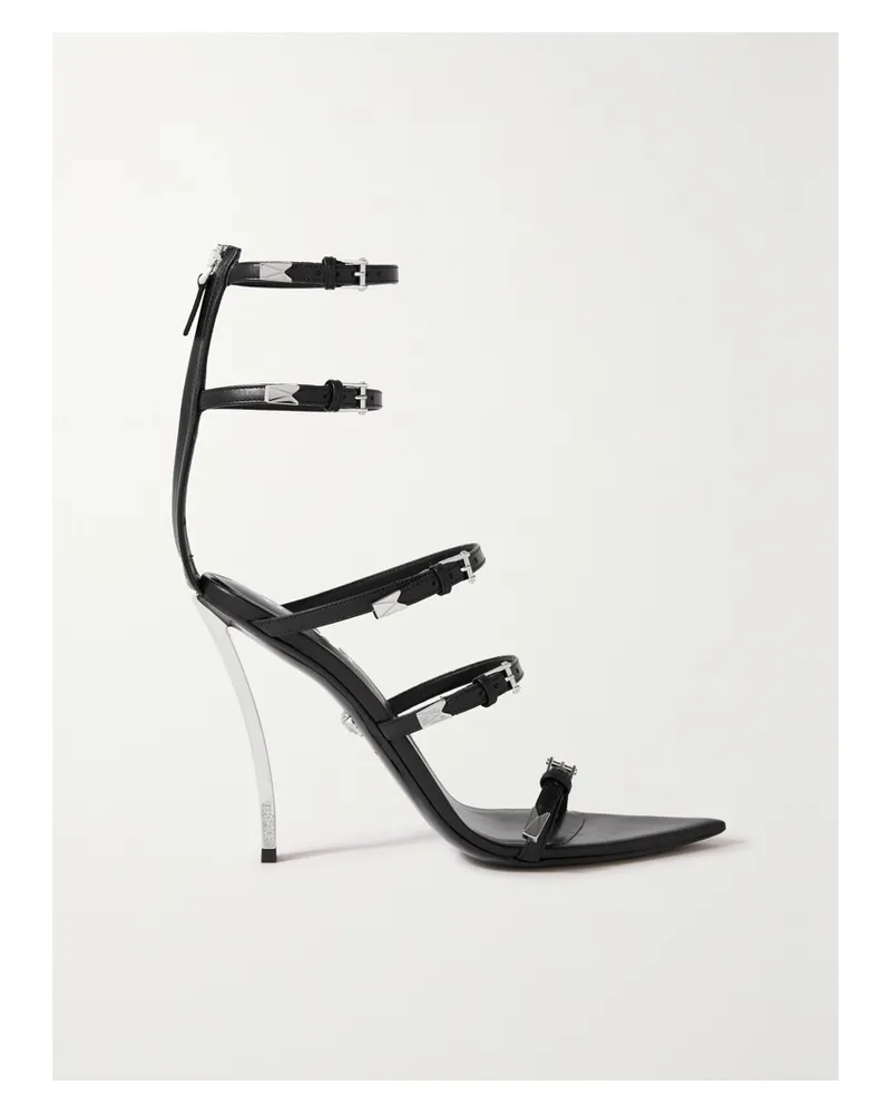 Versace Pin-point Sandalen Aus Leder Mit Schnallen - Schwarz Schwarz