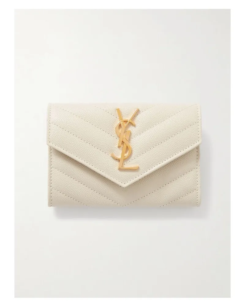 Saint Laurent Monogramme Envelope Portemonnaie Aus Gestepptem Strukturiertem Leder - Wollweiß Wollweiß