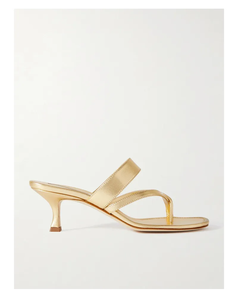 Manolo Blahnik Susa 50 Ledersandalen In Metallic-optik Gold