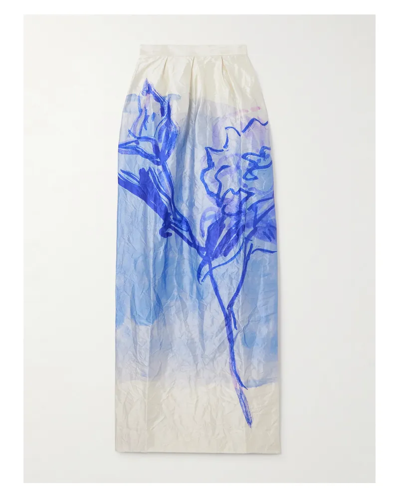 Erdem Maxirock Aus Metallic-satin In Knitteroptik Mit Blumenmuster - Blau Blau