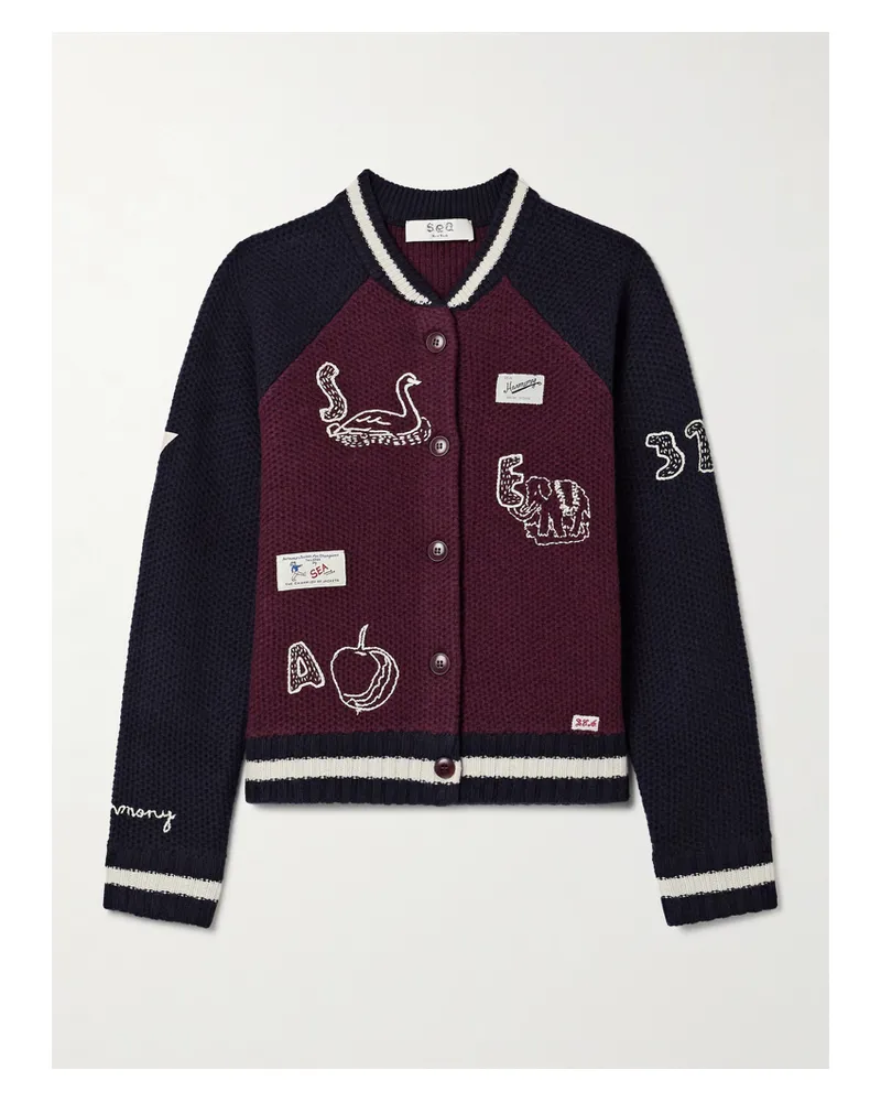 Sea Archer Cardigan Aus Merinowolle Mit Stickereien Und Applikationen - Burgunder Burgunder