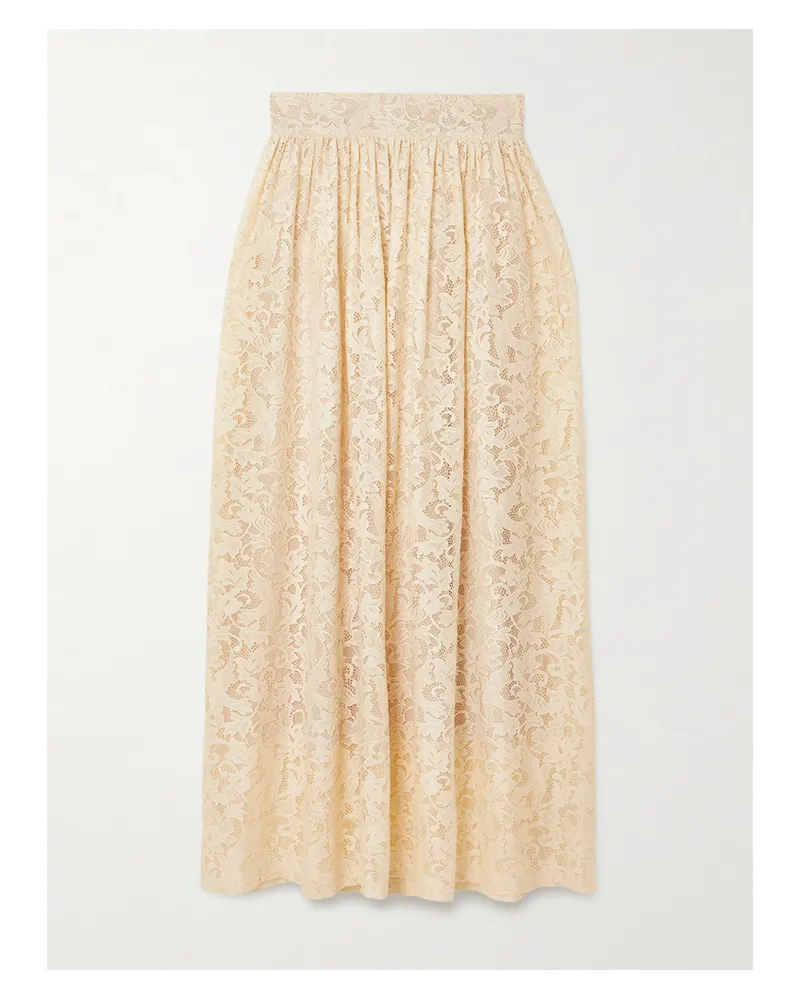 Zimmermann Pleated Lace Midi Skirt - Neutrals Neutrals