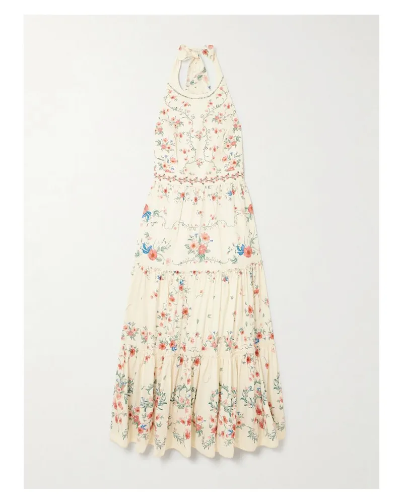 AGUA BENDITA Consuelo Mosqueta Midikleid Aus Baumwollpopeline Mit Blumenprint Und Stickereien - Weiß Weiß