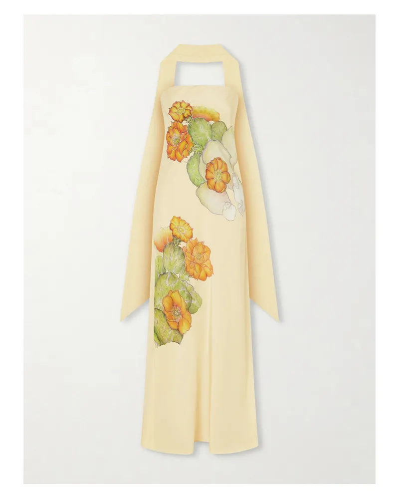 Rodarte Strapless Scarf-detailed Floral-print Silk-crepe Gown - Yellow Yellow