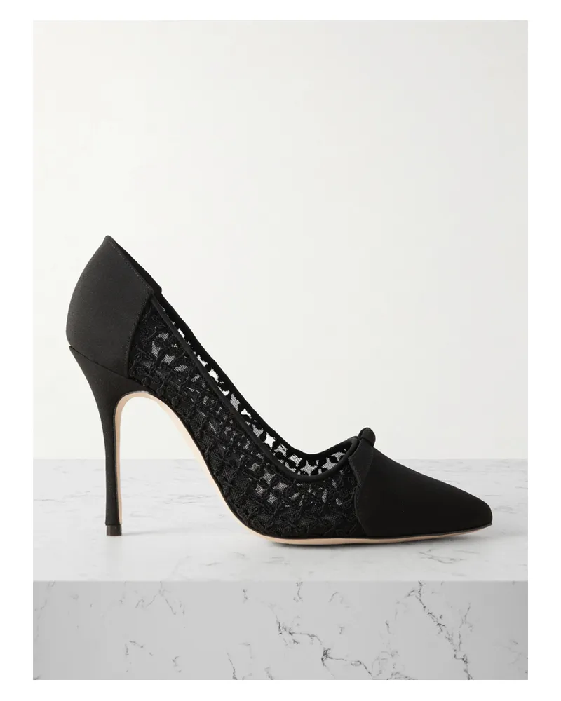Manolo Blahnik Riniala 105 Pumps Aus Mesh Und Crêpe De Chine Mit Stickereien Und Knoten - Schwarz Schwarz