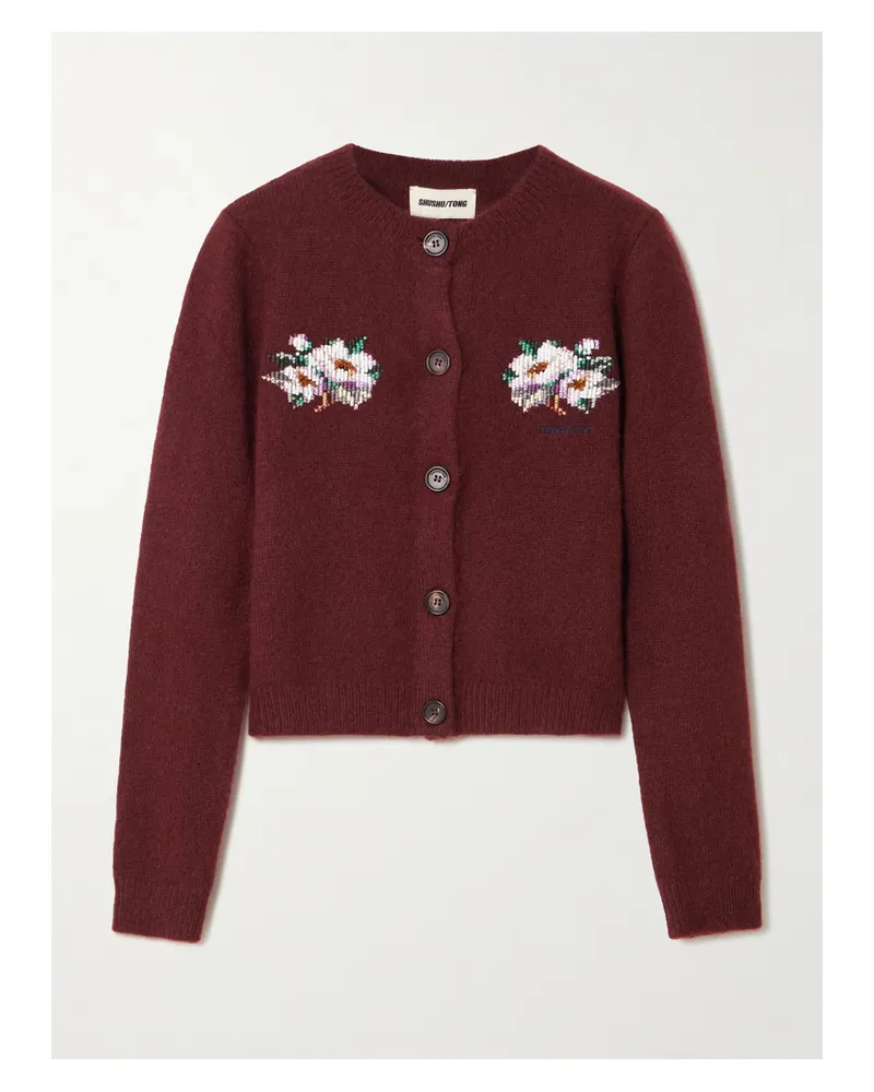SHUSHU/TONG Verkürzter Cardigan Aus Kaschmir Mit Stickereien Und Zierperlen - Burgunder Burgunder