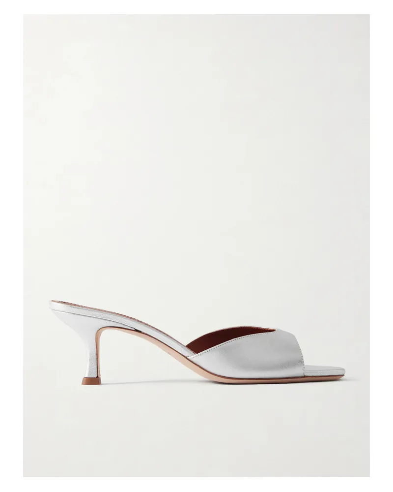 STAUD Brigitte Metallic Leather Mules - Silver Silver