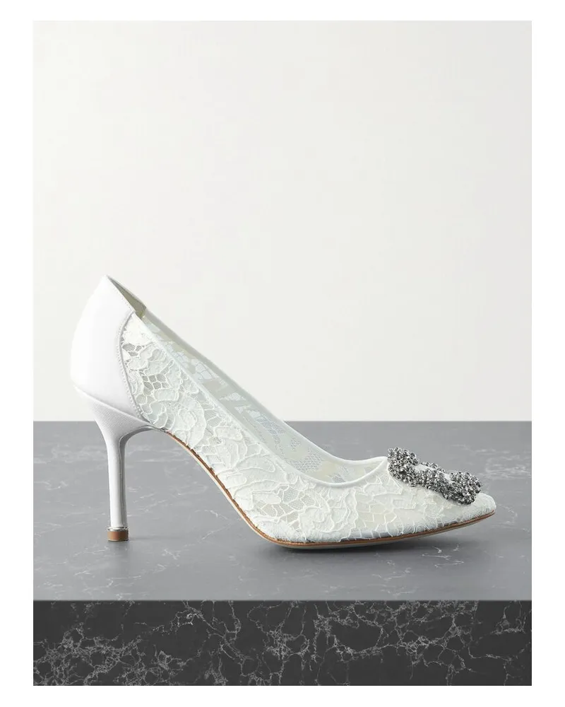 Manolo Blahnik Hangisi 90 Pumps Aus Schnurgebundener Spitze Mit Verzierung - Weiß Weiß