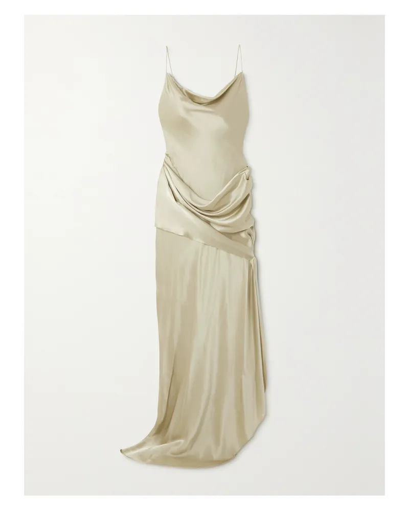 Christopher Esber Verdant Falls Rückenfreies Maxikleid Aus Seidensatin Mit Raffungen - Wollweiß Wollweiß