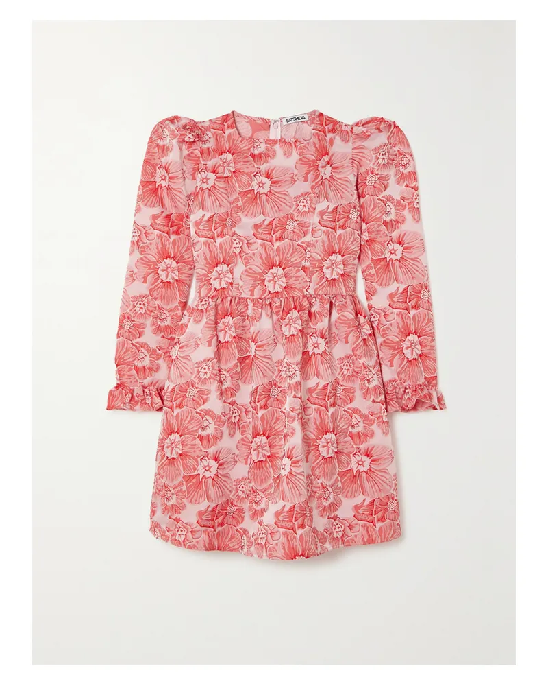 BATSHEVA Minikleid Aus Jacquard Mit Blumenmuster Und Rüschen - Rot Rot