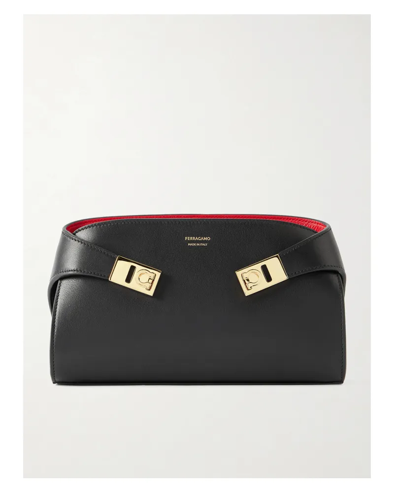 Ferragamo Hug Embellished Textured-leather Shoulder Bag - Black Black