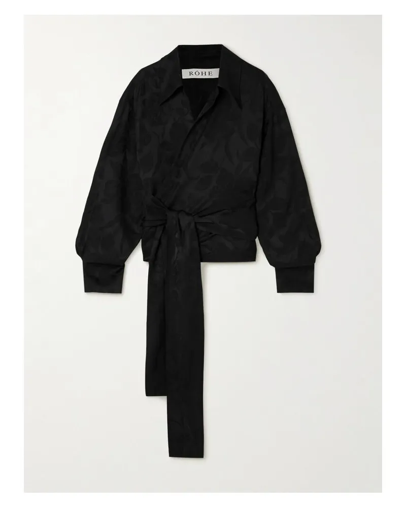 Róhe Floral Wickelhemd Aus Glänzendem Jacquard - Schwarz Schwarz