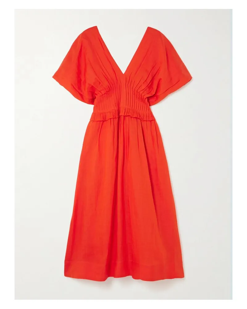 Sea Zora Midikleid Aus Ramie Mit Falten - Rot Rot