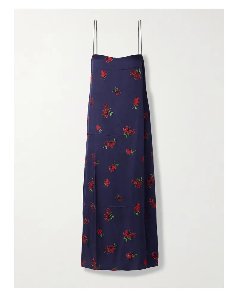 KHAITE Sicily Midikleid Aus Glänzendem Twill Mit Print - Blau Blau