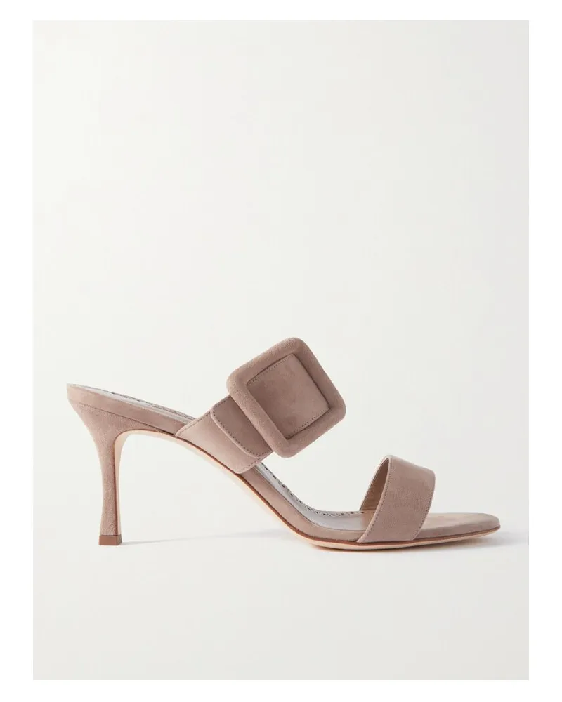 Manolo Blahnik Gable 70 Mules Aus Veloursleder Mit Schnalle - Braun Braun
