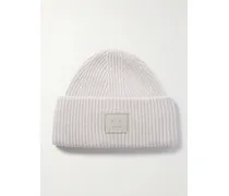 Beanie Aus Einer Woll-yakhaarmischung In Rippstrick Mit Applikation - Grau