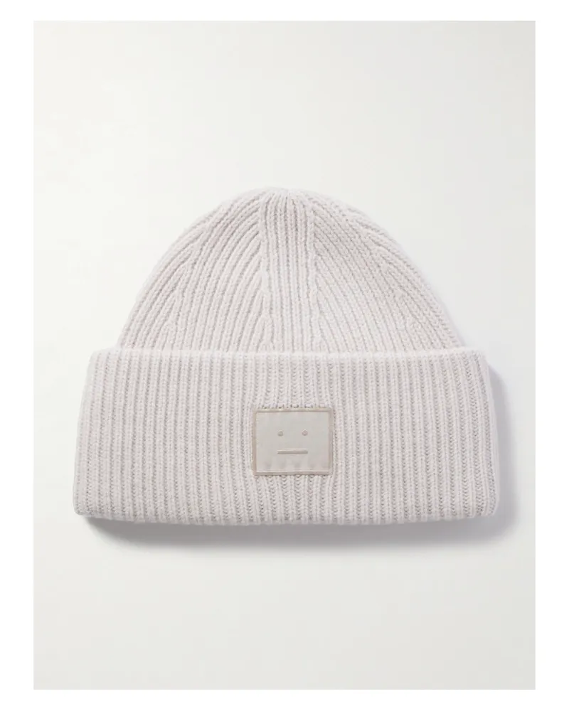 Acne Studios Beanie Aus Einer Woll-yakhaarmischung In Rippstrick Mit Applikation - Grau Grau
