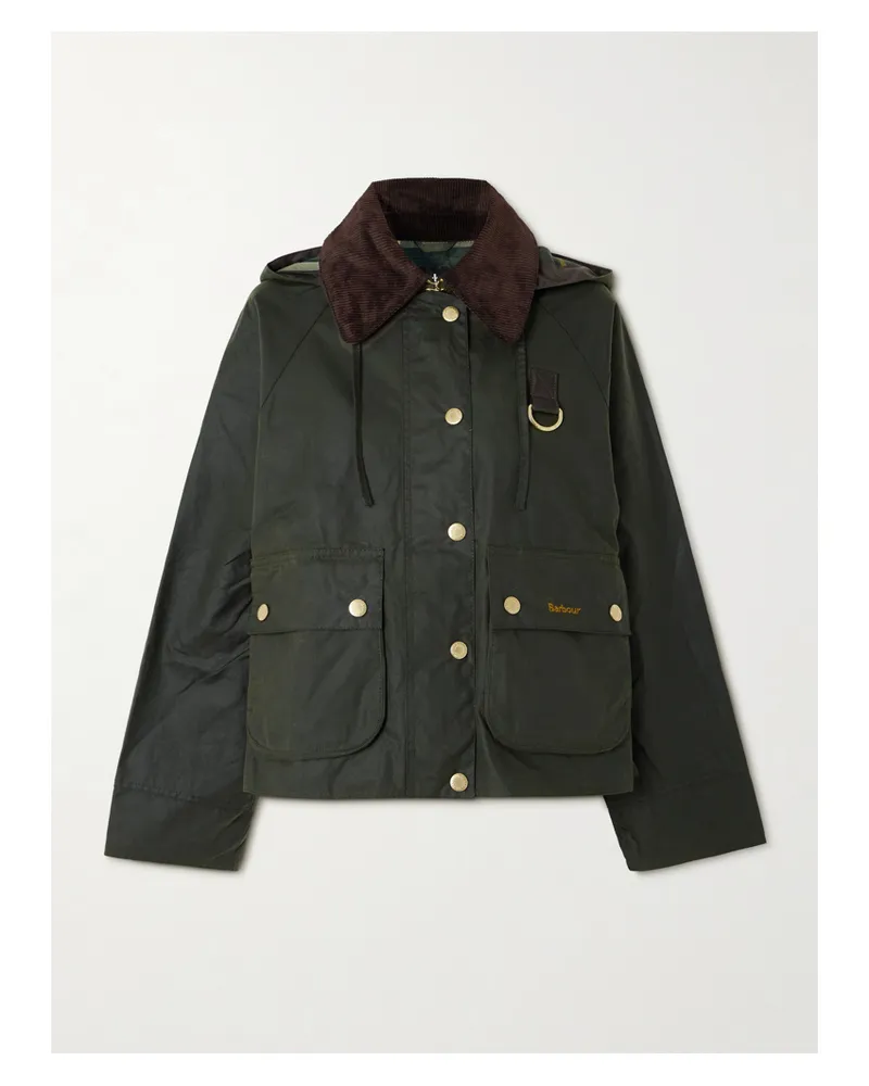 Barbour Reighton Hooded Corduroy-trimmed Waxed-cotton Jacket - Green Green