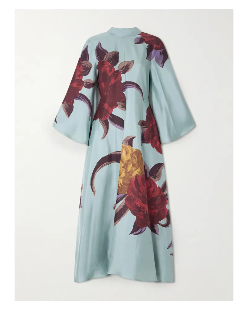 La DoubleJ Magnifico Maxikleid Aus Seide Mit Blumenprint - Blau Blau