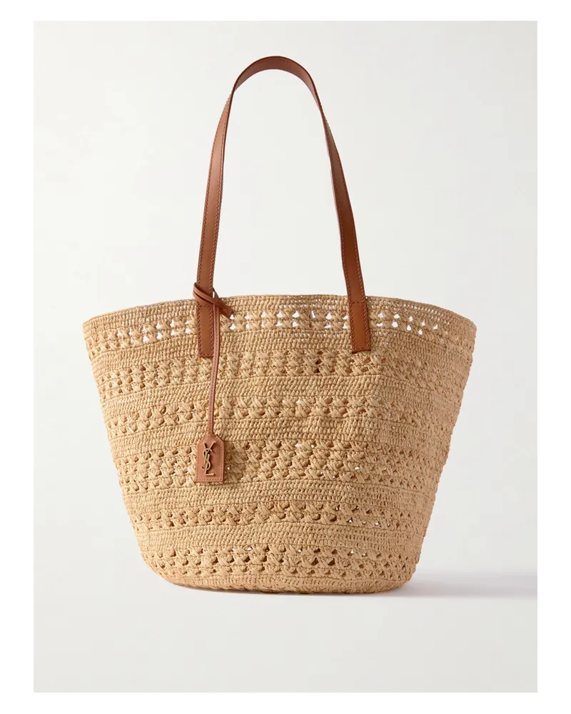 Saint Laurent Panier Medium Leather-trimmed Raffia Tote - Neutrals Neutrals
