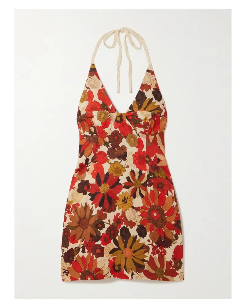 SIR Castella Neckholder-minikleid Aus Leinen Mit Blumenprint - Mehrfarbig Mehrfarbig