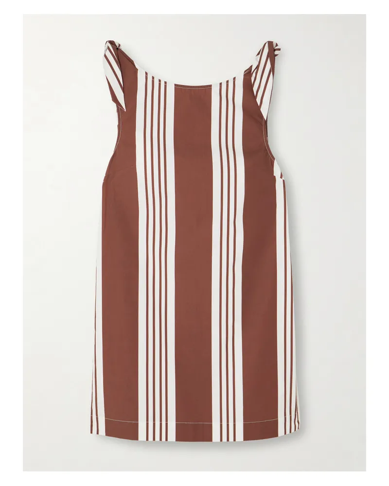 Posse Rosie Tie-detailed Striped Cotton Mini Dress - Brown Brown