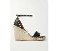 Valentino Garavani Rockstud 105 Espadrille-wedges Aus Strukturiertem Leder - Schwarz