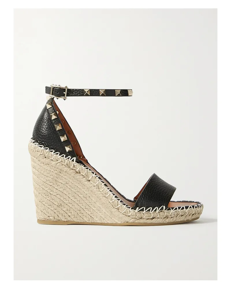 Valentino Garavani Valentino Garavani Rockstud 105 Espadrille-wedges Aus Strukturiertem Leder - Schwarz Schwarz