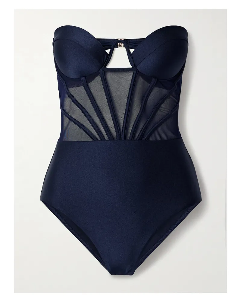 Zimmermann Ottie Trägerloser Badeanzug Mit Einsätzen Aus Mesh - Blau Blau