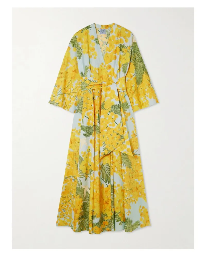 Thierry Colson Almudena Midi-wickelkleid Aus Baumwollpopeline Mit Blumenprint Und Bindegürtel - Gelb Gelb