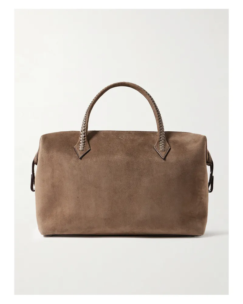 Métier Vérité City Medium Braided Leather-trimmed Suede Tote - Brown Brown