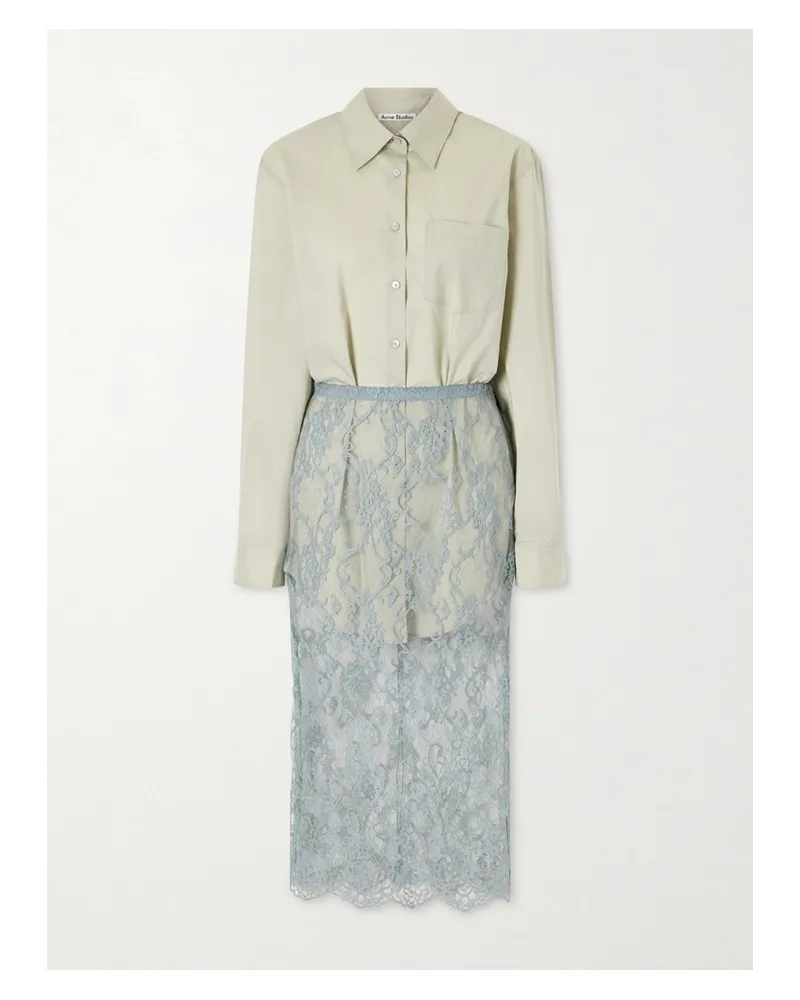 Acne Studios Lace-trimmed Cotton And Silk-blend Midi Dress - Green Green