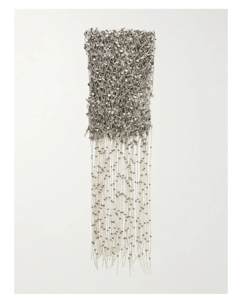 Dries van Noten Fringed Embellished Beaded Scarf - Silver Silver