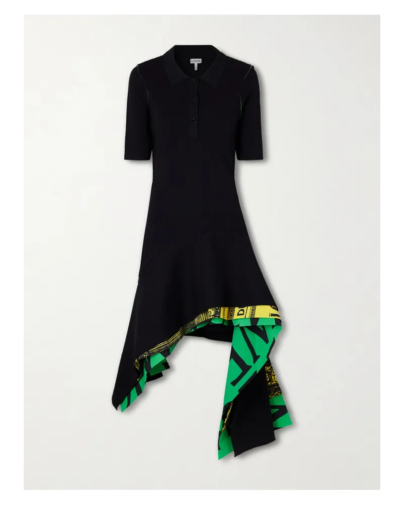 Loewe Asymmetric Layered Printed Jersey Midi Dress - Black Black