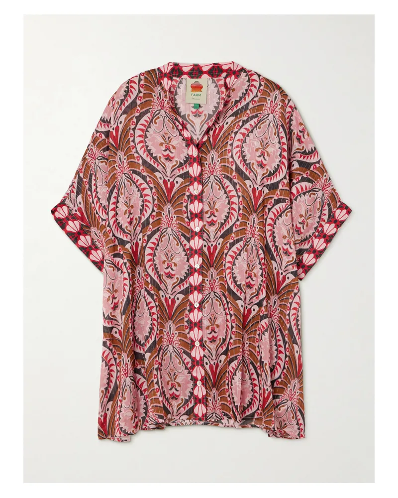 FARM Rio Pineapple Jewelry Hemd Aus Bedrucktem Voile In Metallic-optik - Pink Pink
