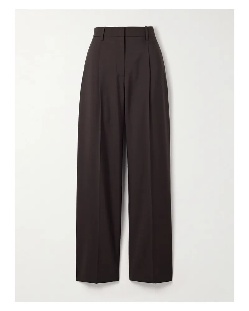 The Row Mikkela Hose Mit Weitem Bein Aus Twill Aus Einer Woll-mohairmischung Mit Falten - Braun Braun