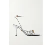 Embellished Metallic Leather Sandals - Silver
