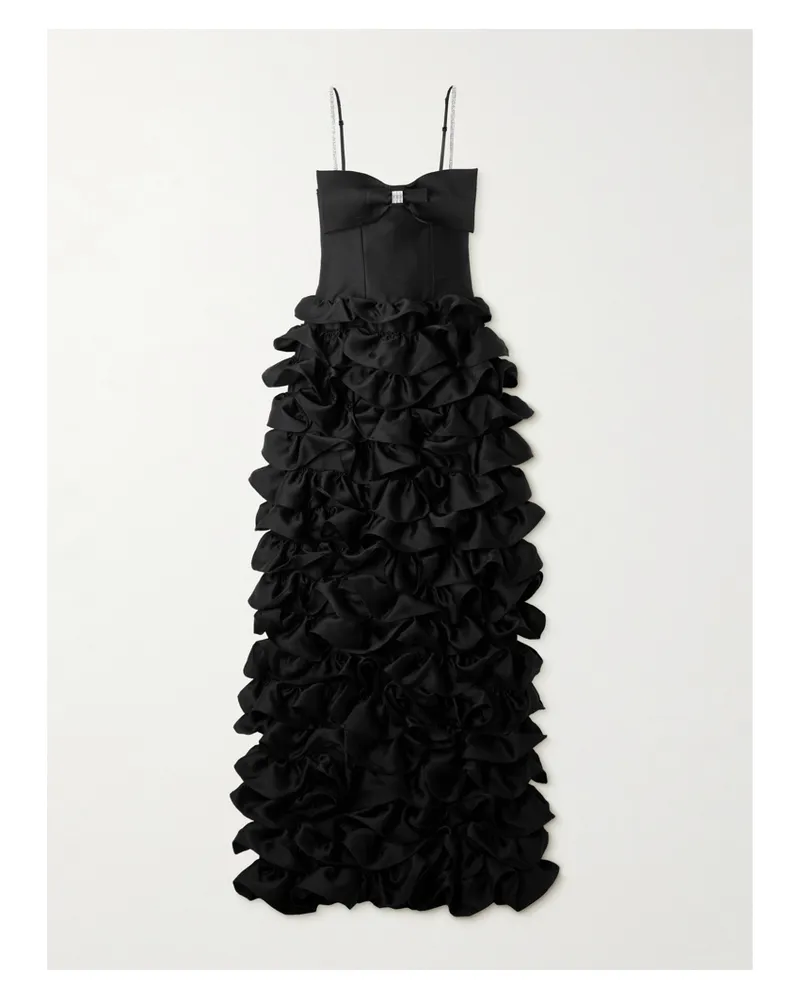 SHUSHU/TONG Robe Aus Taft Mit Rüschen Und Schleife - Schwarz Schwarz