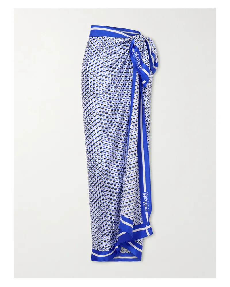 Max Mara Spuma Printed Silk Pareo - Blue Blue