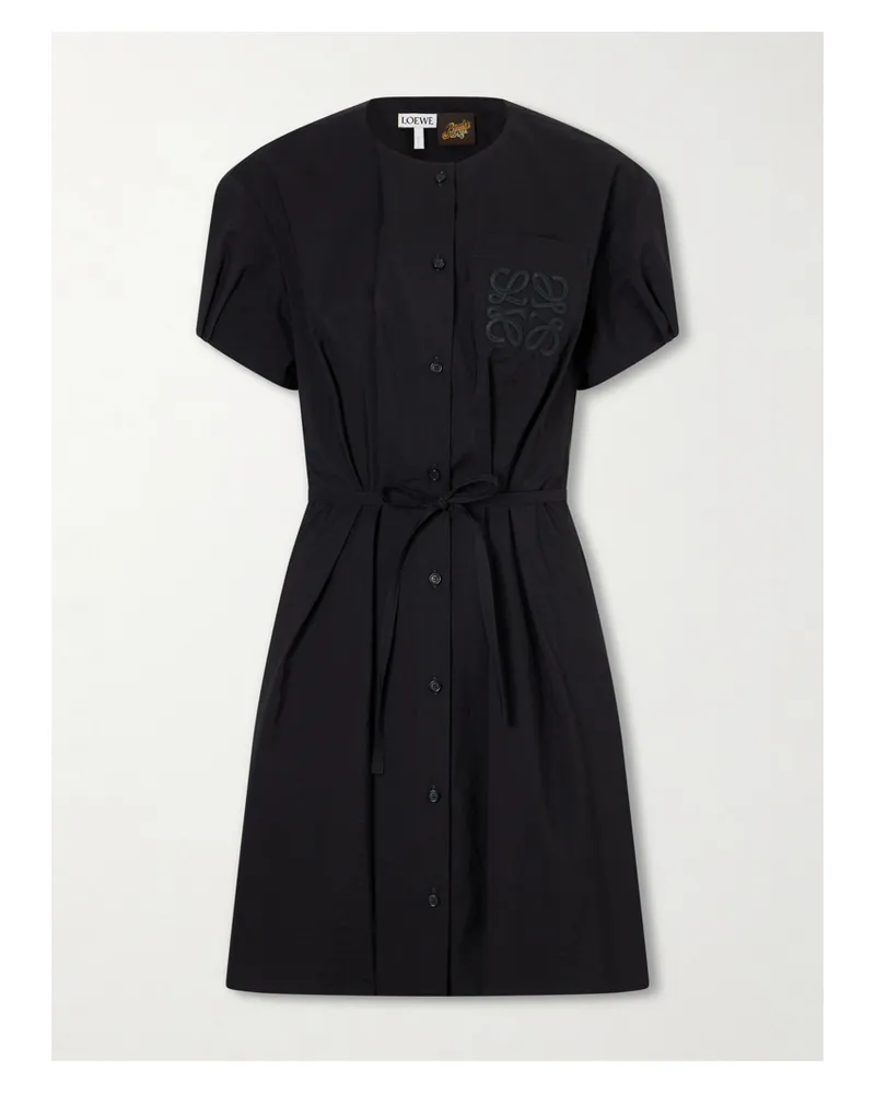 Loewe Paula’s Ibiza Belted Embroidered Cotton-blend Midi Dress - Black Black
