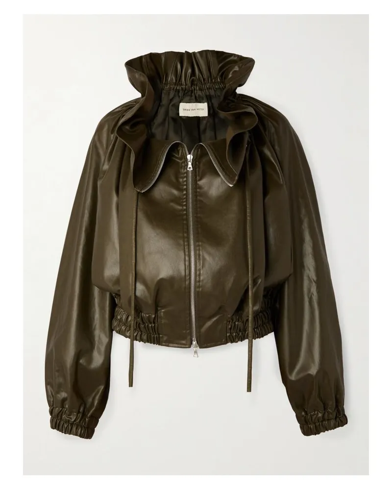 Dries van Noten Verkürzte Bomberjacke Aus Kunstleder Mit Rüsche - Grün Grün