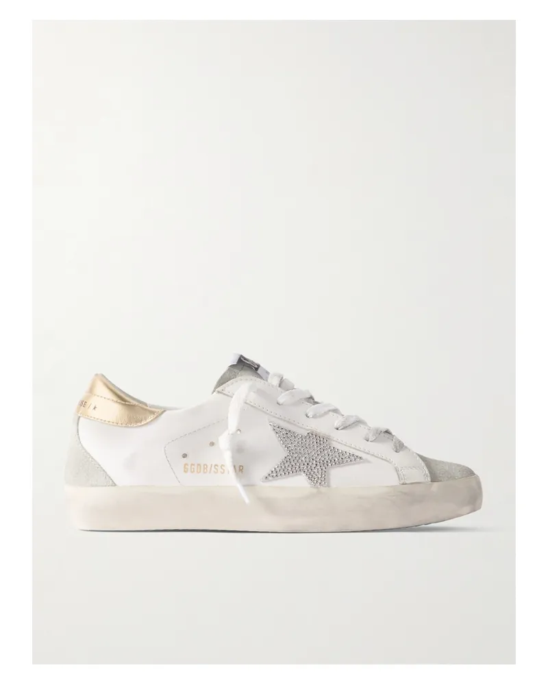 Golden Goose Super-star Sneakers Aus Veloursleder Und Leder In Distressed-optik Mit Verzierungen - Weiß Weiß