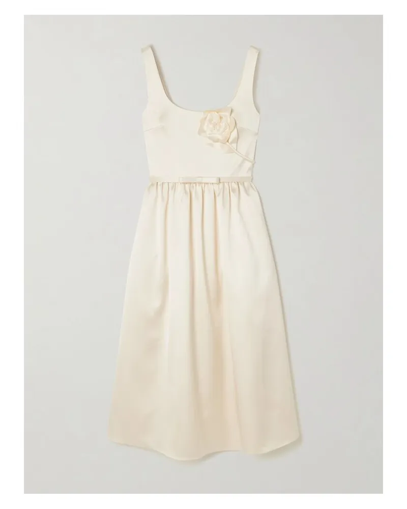 Self-Portrait Midikleid Aus Satin Mit Applikation Und Gürtel - Creme Creme